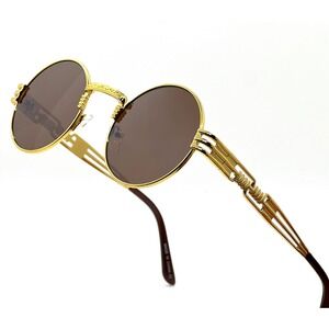 Round Sunglasses Gold‎ Frame Brown Lens Steampunk Style Men Gafas Lentes Street